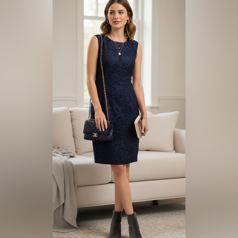 NWT Lauren Ralph Lauren Midnight Blue and black Floral Dress Women’s Size: 14